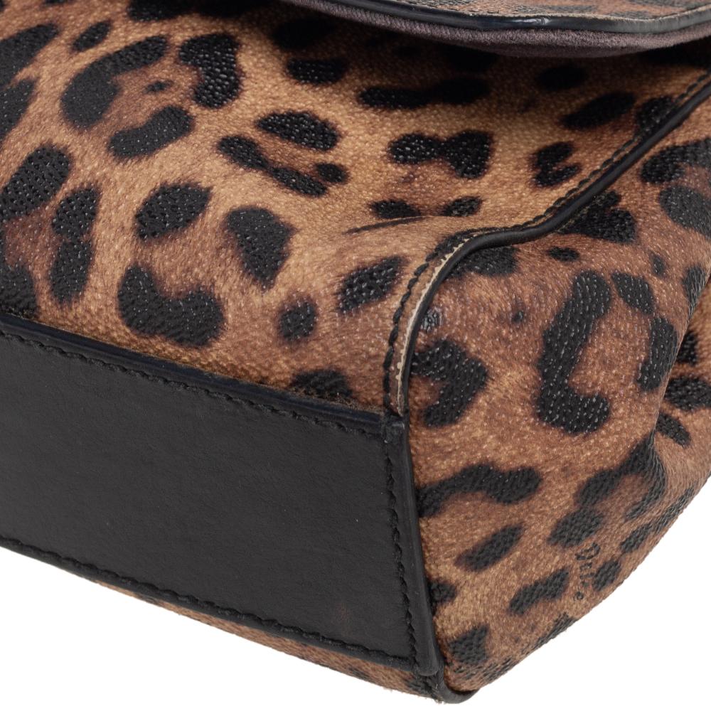 Dolce & Gabbana Black/Brown Leopard Print Medium Miss Sicily Top Handle Bag 5