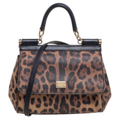 Dolce & Gabbana Black/Brown Leopard Print Medium Miss Sicily Top Handle Bag