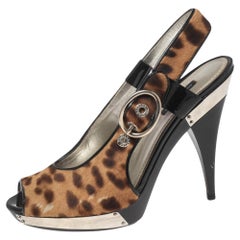 Dolce & Gabbana Black/Brown Leopard Print Pony Hair and Patent Leather Trim 