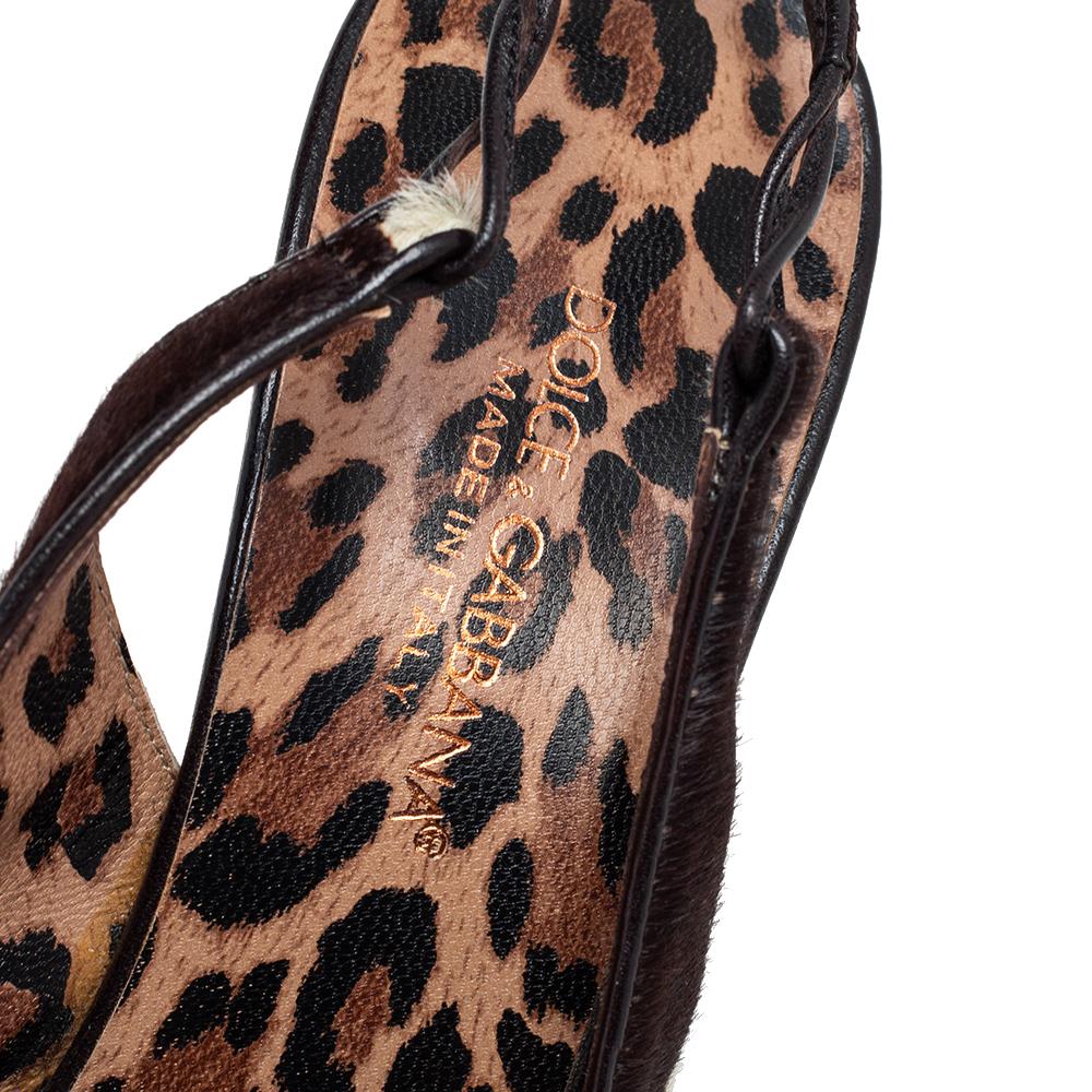 Women's Dolce & Gabbana Black/Brown Leopard Print Pony Hair Slingback Sandals Size 38.5