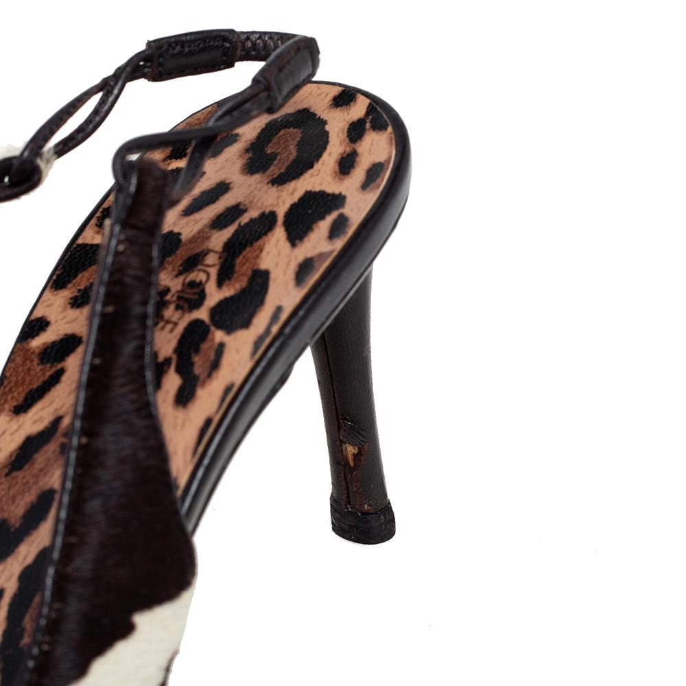 Dolce & Gabbana Black/Brown Leopard Print Pony Hair Slingback Sandals Size 38.5 1