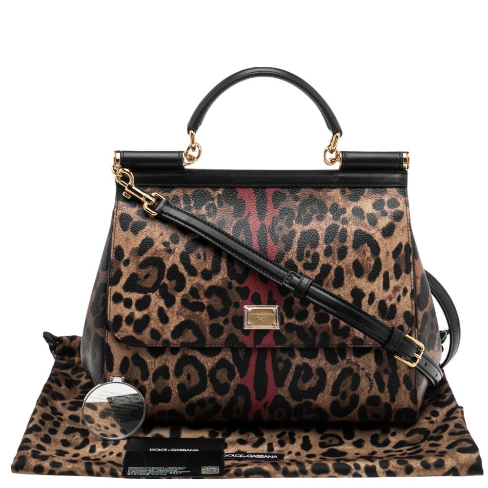 Dolce & Gabbana Black/Brown Leopard Print Regular Miss Sicily Top Handle Bag 5