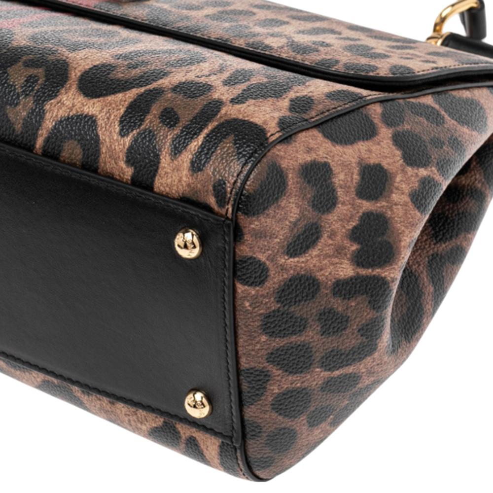 Dolce & Gabbana Black/Brown Leopard Print Regular Miss Sicily Top Handle Bag 1