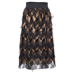 Dolce & Gabbana Black & Brown Lurex Silk Fringed Skirt L