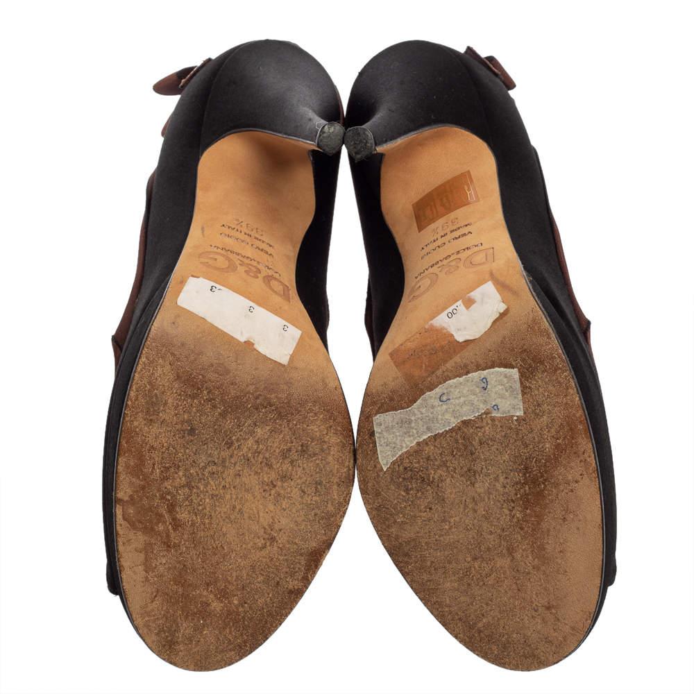 Dolce & Gabbana Bombas de punta de satén marrón/negro Talla 39.5 1