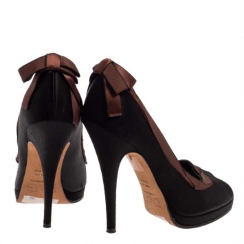 Dolce & Gabbana Black/Brown Satin Peep Toe Pumps Size 39.5 For Sale 2