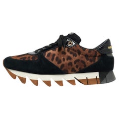 Dolce 
Gabbana Black/Brown Suede and Leopard Print Fabric Low Top Sneakers