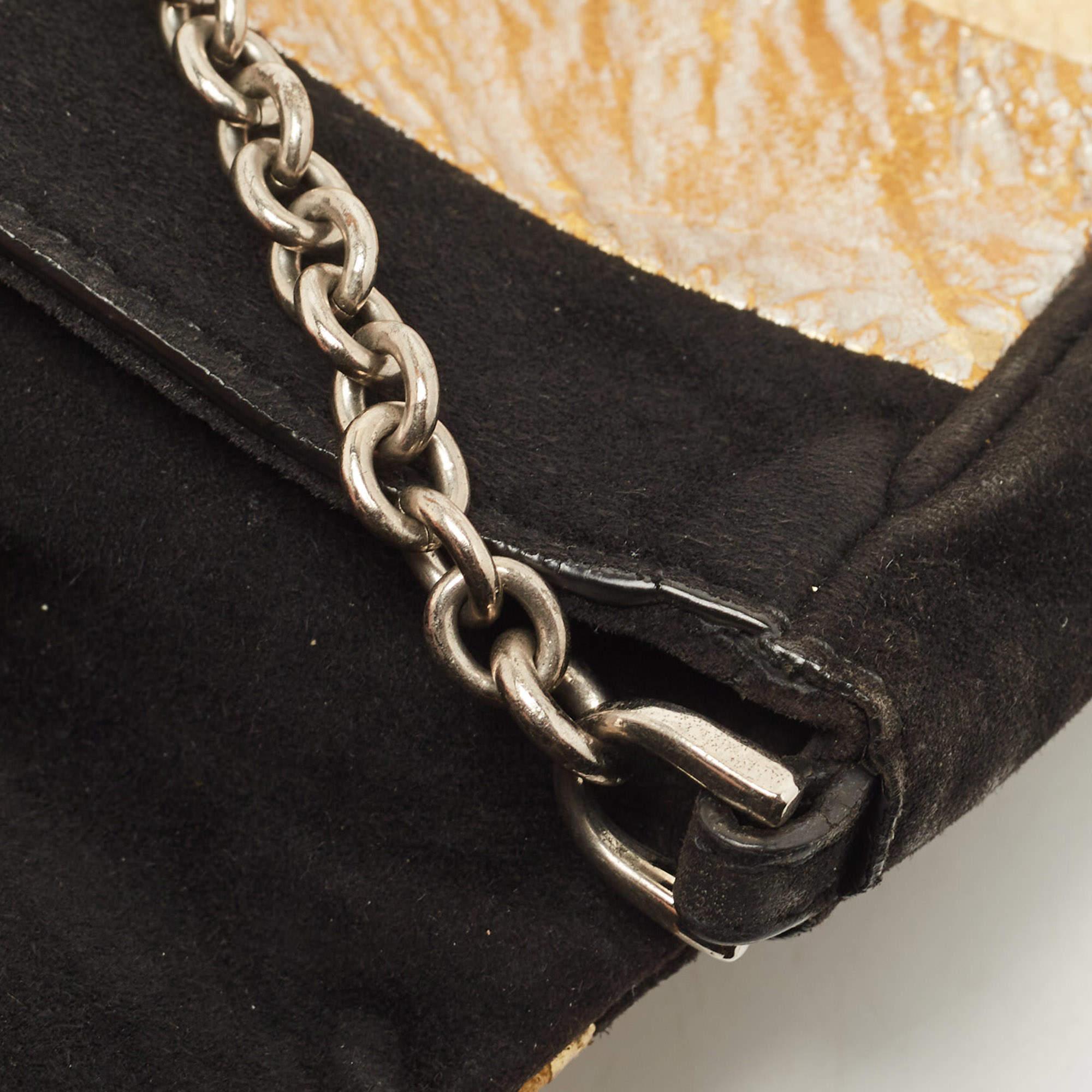 Dolce & Gabbana Black/Brown Suede And Snakeskin Leather Chain Clutch For Sale 7