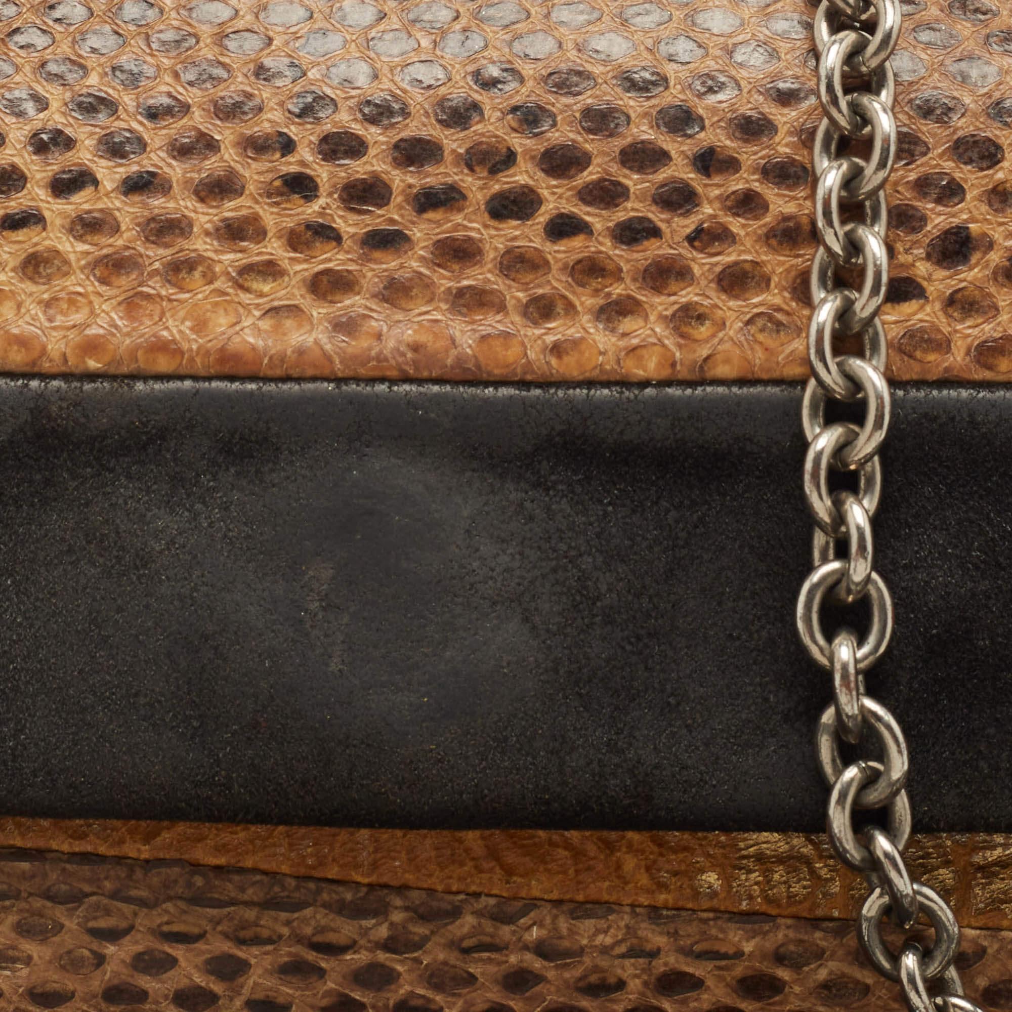 Dolce & Gabbana Black/Brown Suede And Snakeskin Leather Chain Clutch 9