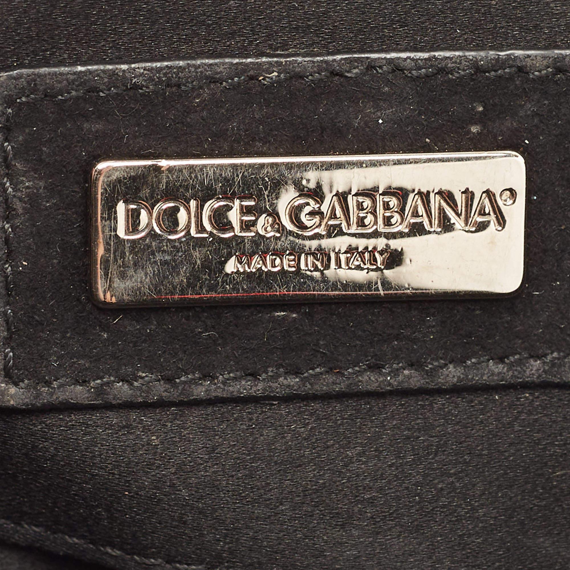 Dolce & Gabbana - Pochette à chaîne en daim et cuir de serpent noir/brun en vente 3