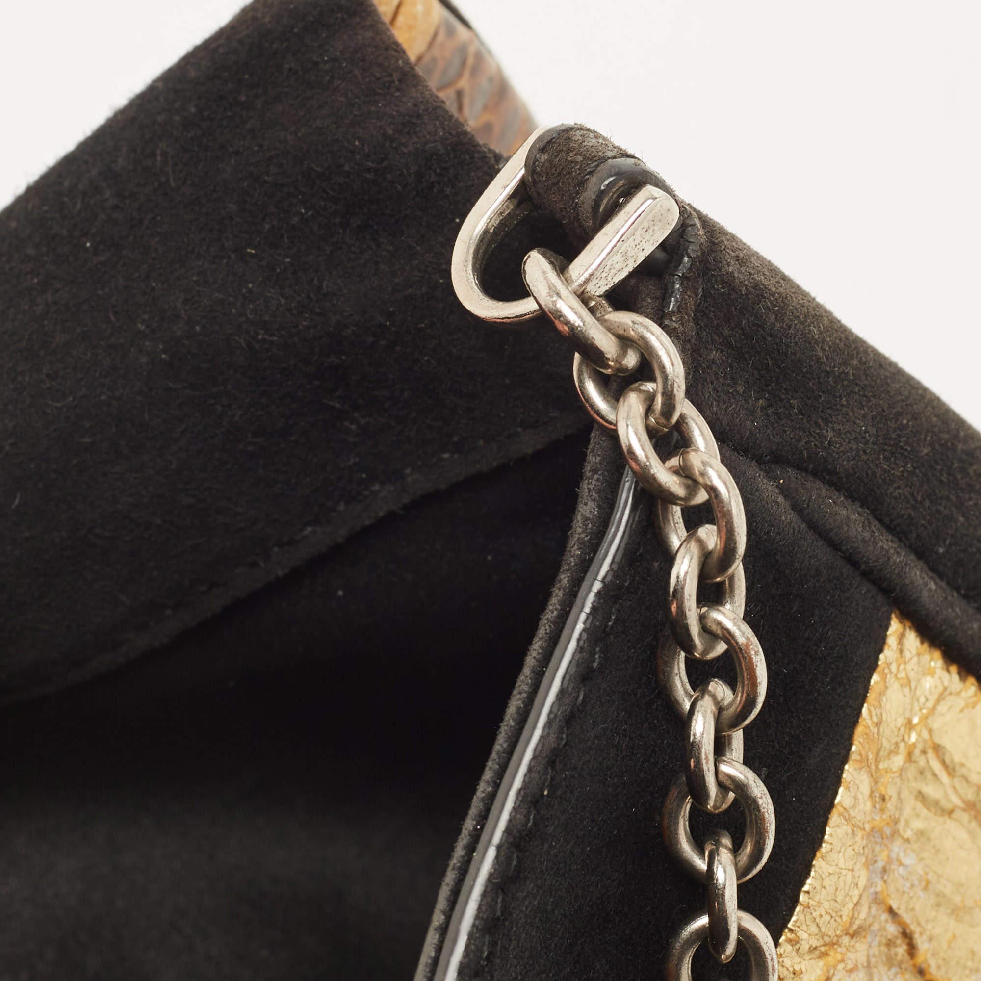 Dolce & Gabbana Black/Brown Suede And Snakeskin Leather Chain Clutch For Sale 5