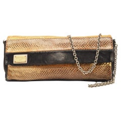 Used Dolce & Gabbana Black/Brown Suede And Snakeskin Leather Chain Clutch