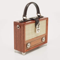 Dolce & Gabbana Black/Brown Wood and Snakeskin Radio Box Top Handle Bag