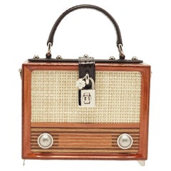 Dolce & Gabbana Black/Brown Wood and Snakeskin Radio Box Top Handle Bag