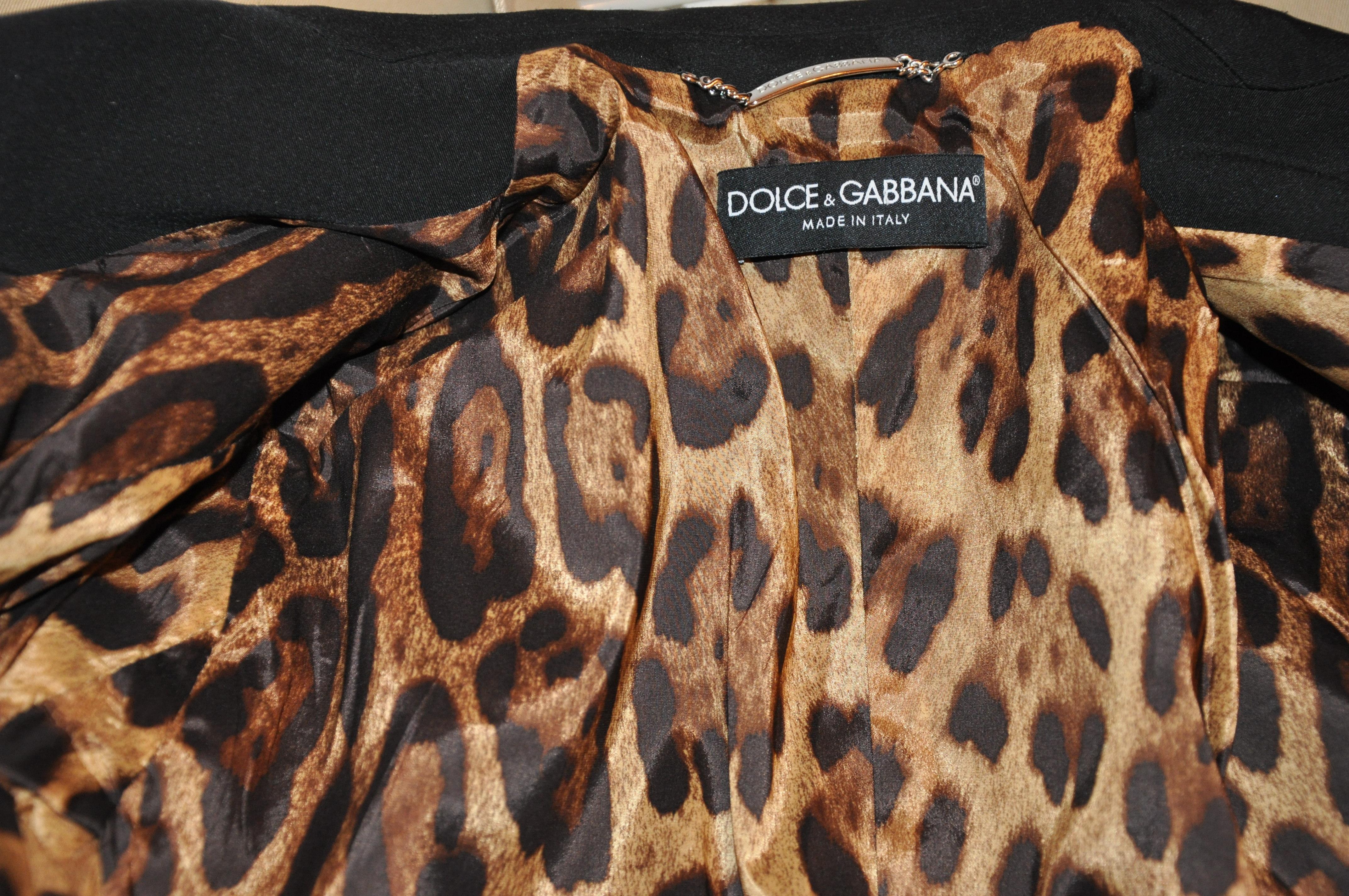 Dolce & Gabbana Black Brush Wool with Leopard Lining 