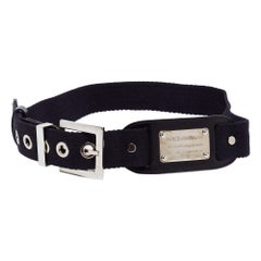 Dolce & Gabbana Black Canvas and Leather Logo Plaque Belt