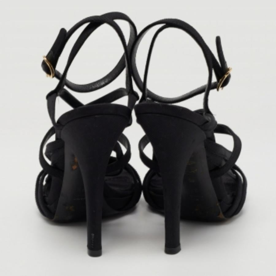 Dolce & Gabbana Sandales à lanières en toile noire, taille 37,5 en vente 1