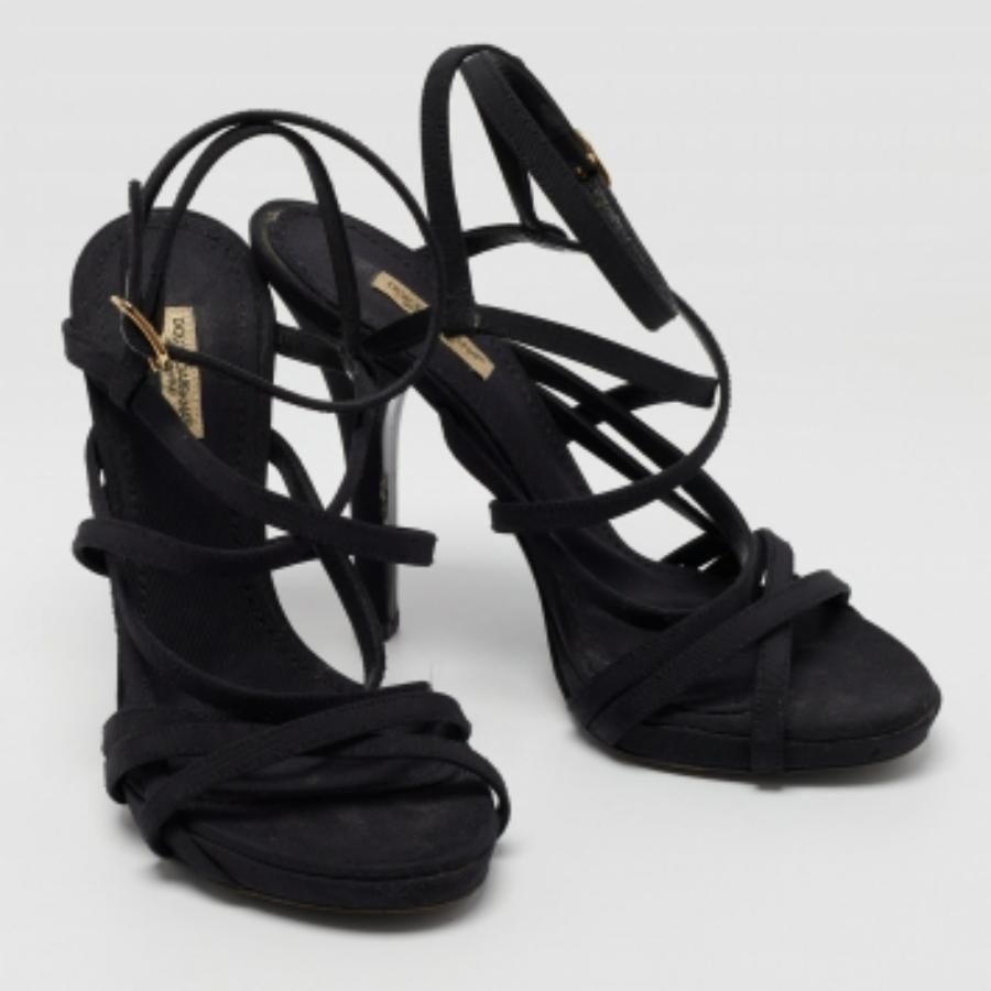 Dolce & Gabbana Sandales à lanières en toile noire, taille 37,5 en vente 3