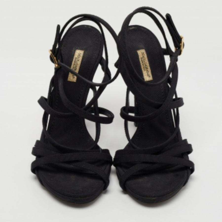 Dolce & Gabbana Sandales à lanières en toile noire, taille 37,5 en vente 4