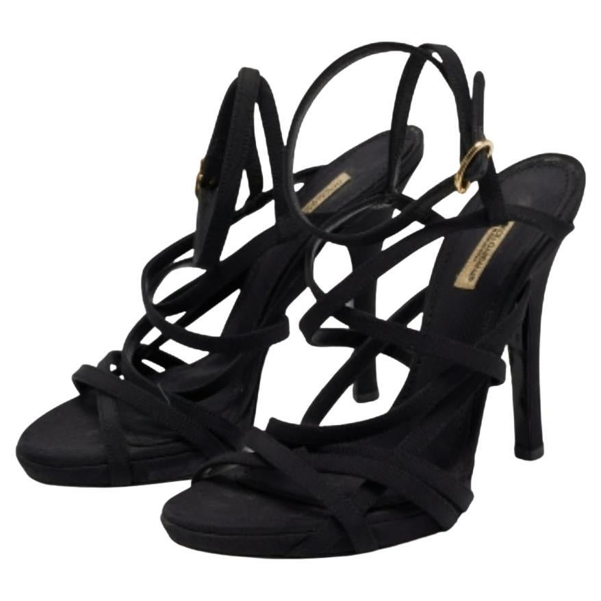 Dolce & Gabbana Sandales à lanières en toile noire, taille 37,5
