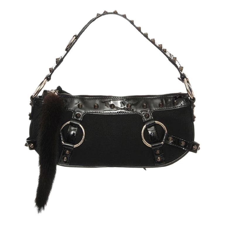 DOLCE 
GABBANA black canvas STUDDED MINK Shoulder Bag