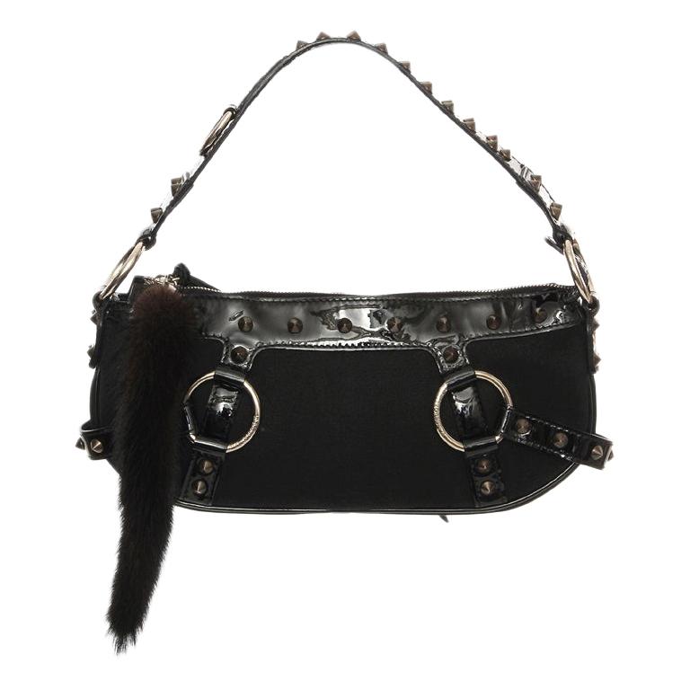 DOLCE & GABBANA black canvas STUDDED MINK Shoulder Bag