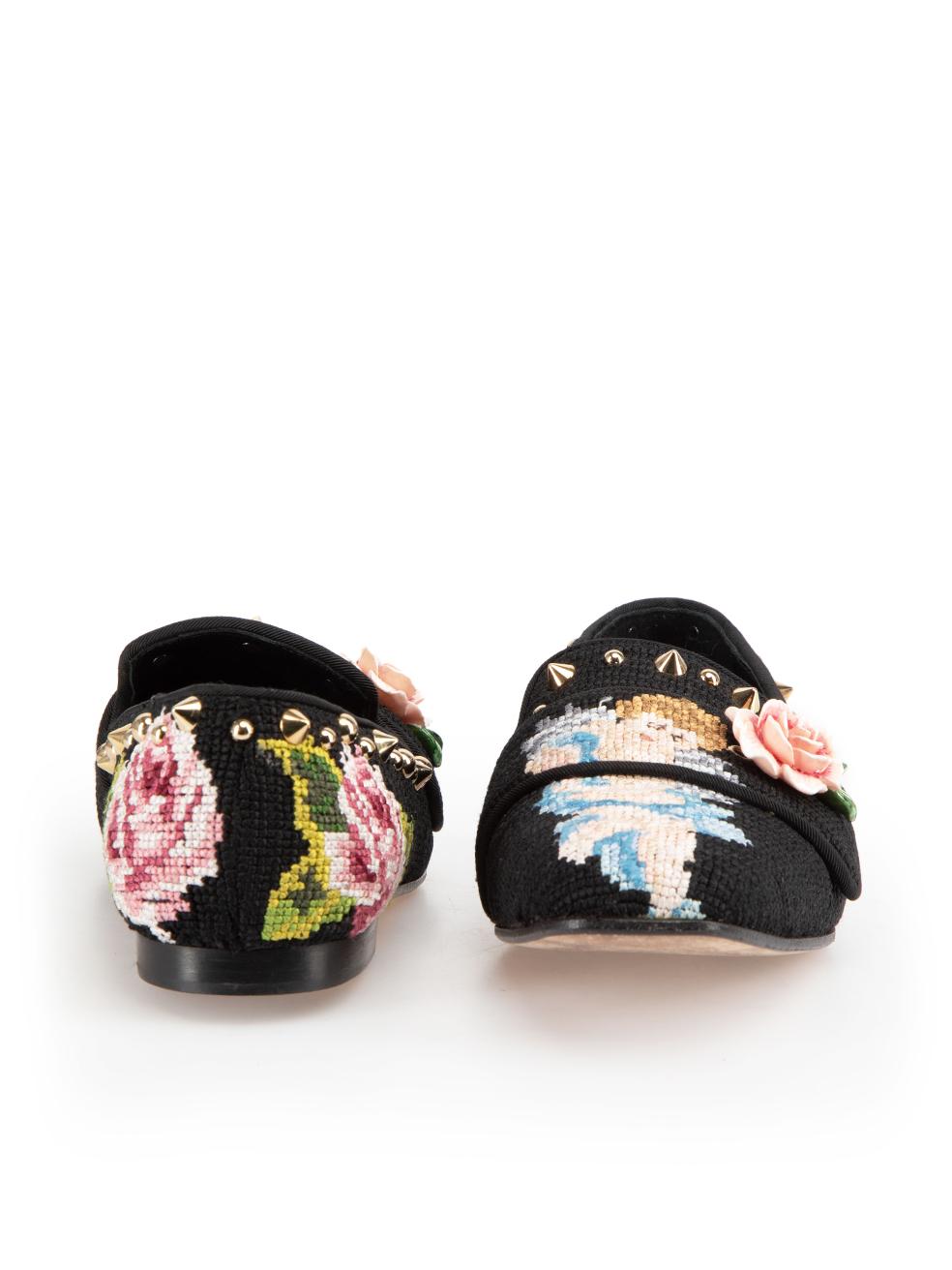 Dolce & Gabbana Black Cherub Embroidered Loafers Size IT 39 In Excellent Condition In London, GB