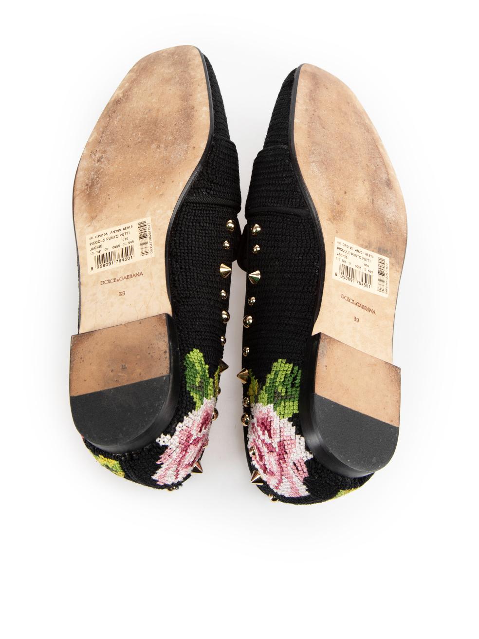 Women's Dolce & Gabbana Black Cherub Embroidered Loafers Size IT 39