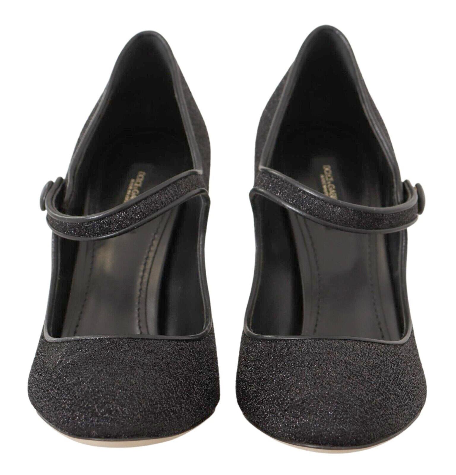 Women's Dolce & Gabbana Black Cloth Gold DG Baroque Heels Shoes Pumps Devotion Mary Jane