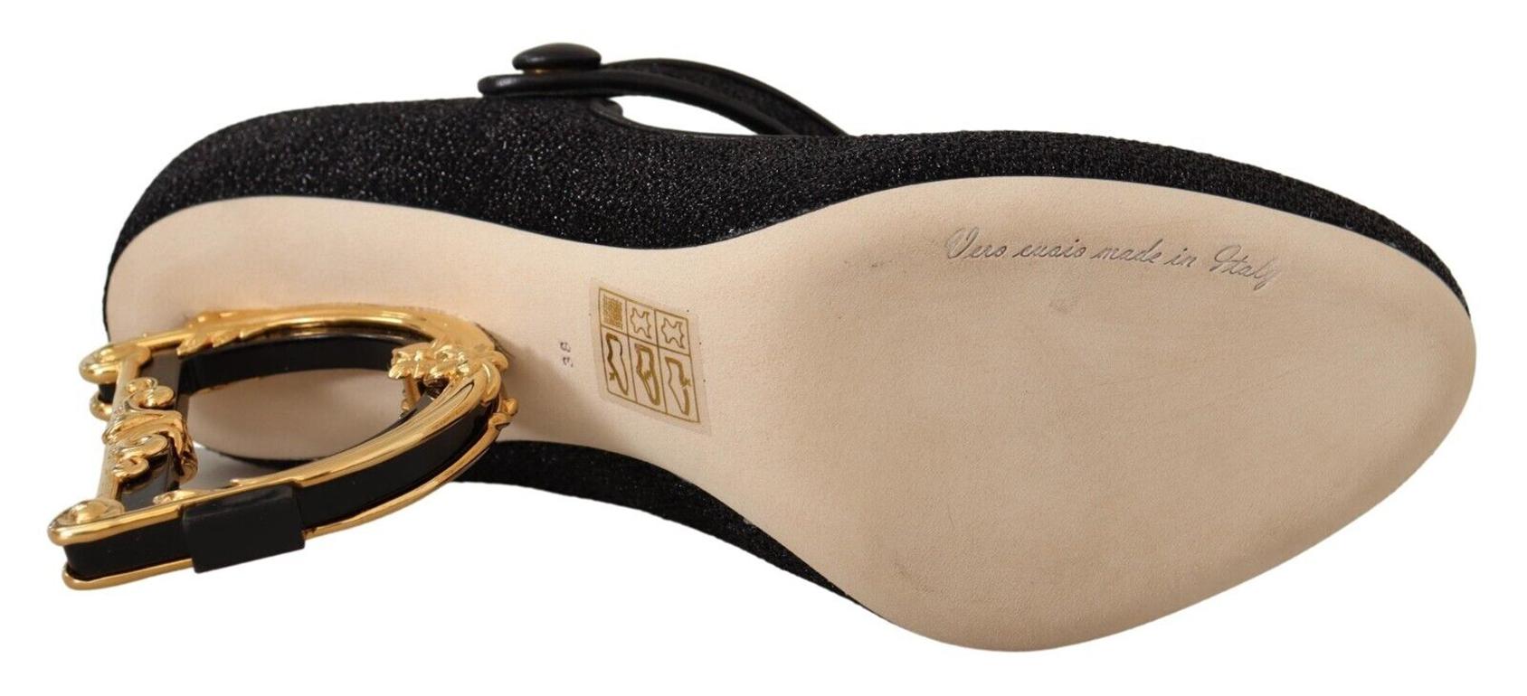 Dolce & Gabbana Black Cloth Gold DG Baroque Heels Shoes Pumps Devotion Mary Jane 2