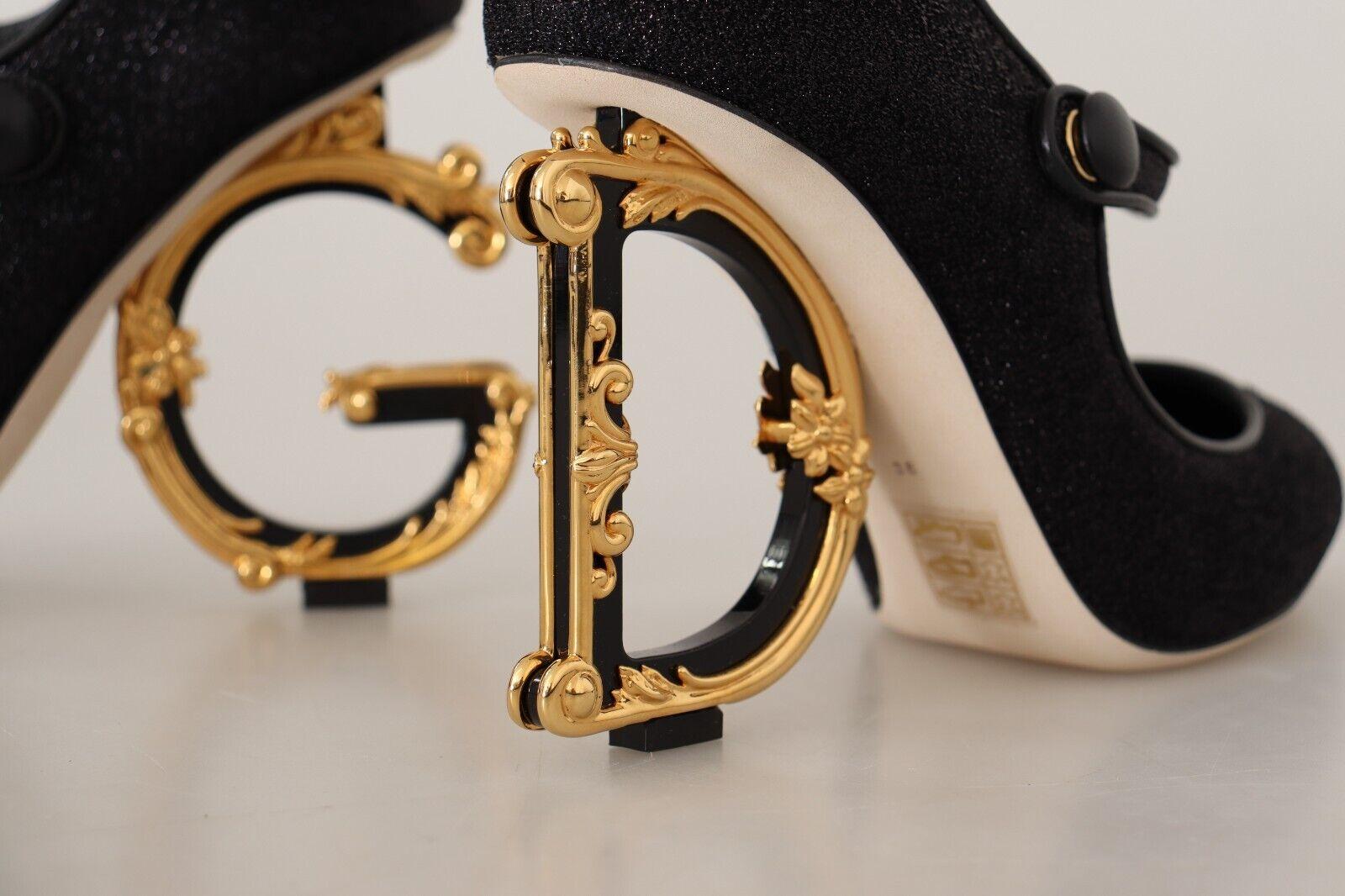Dolce & Gabbana Black Cloth Gold DG Baroque Heels Shoes Pumps Devotion Mary Jane 3