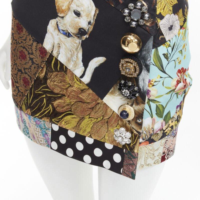 DOLCE GABBANA black colorful dog patchwork jewel embellished mini skirt IT36 XS For Sale 2