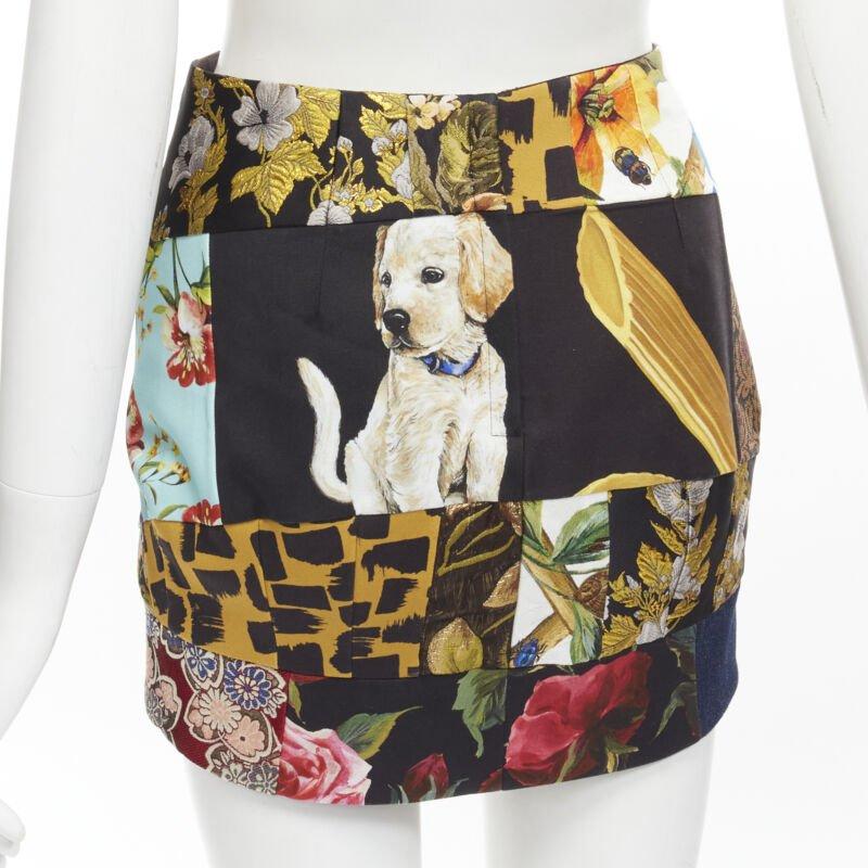 DOLCE GABBANA black colorful dog patchwork jewel embellished mini skirt IT36 XS For Sale 3