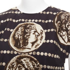 DOLCE GABBANA black copper cotton roman coin print cap sleeves top IT38 XS