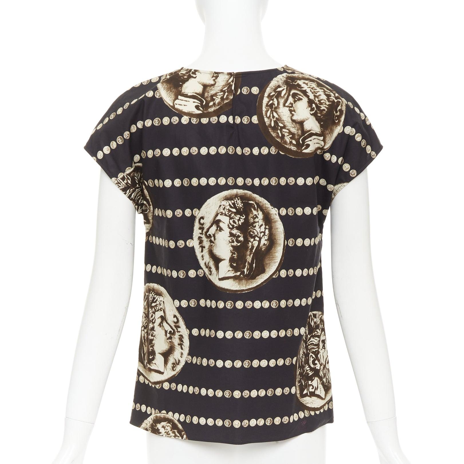 DOLCE GABBANA black copper cotton roman coin print cap sleeves top IT38 XS Pour femmes en vente