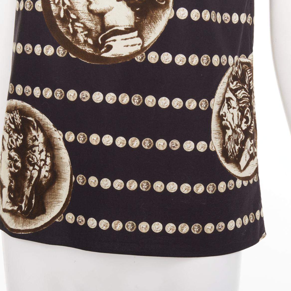DOLCE GABBANA black copper cotton roman coin print cap sleeves top IT38 XS en vente 2
