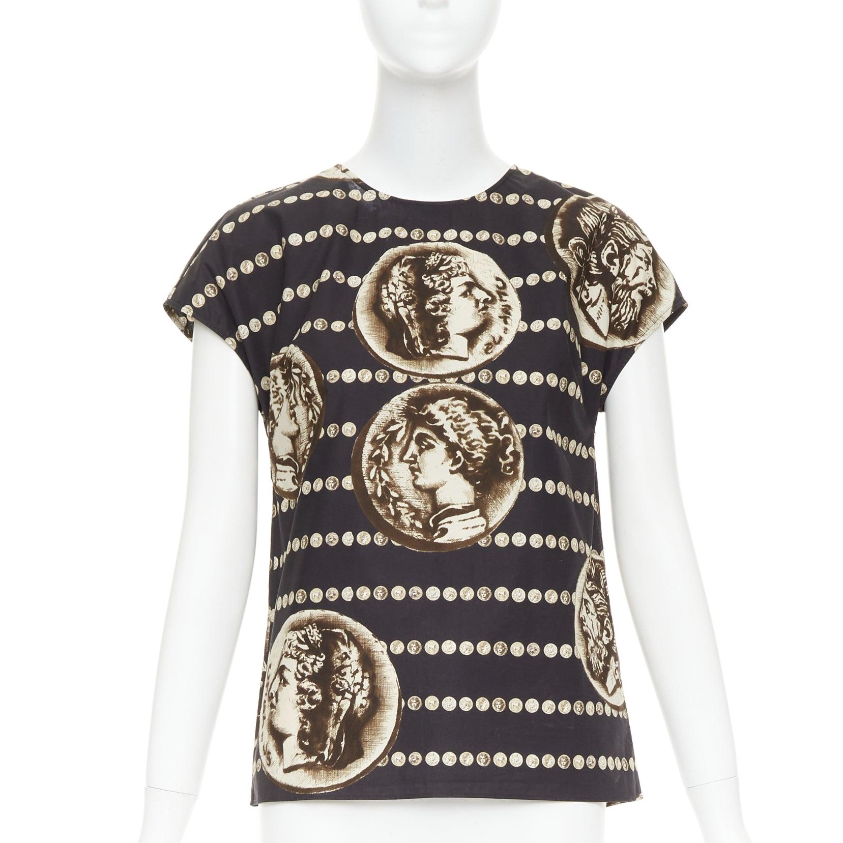 DOLCE GABBANA black copper cotton roman coin print cap sleeves top IT38 XS