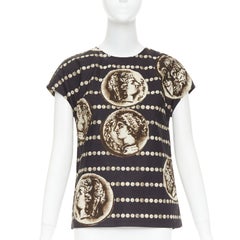 DOLCE GABBANA black copper cotton roman coin print cap sleeves top IT38 XS
