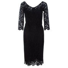 Dolce & Gabbana Black Cordonetto Lace Scalloped Hem Fitted Dress M