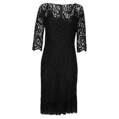 Dolce & Gabbana Black Cordonetto Lace Scalloped Hem Fitted Dress M