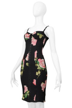 Dolce & Gabbana Black Corset Dress With Rose Print