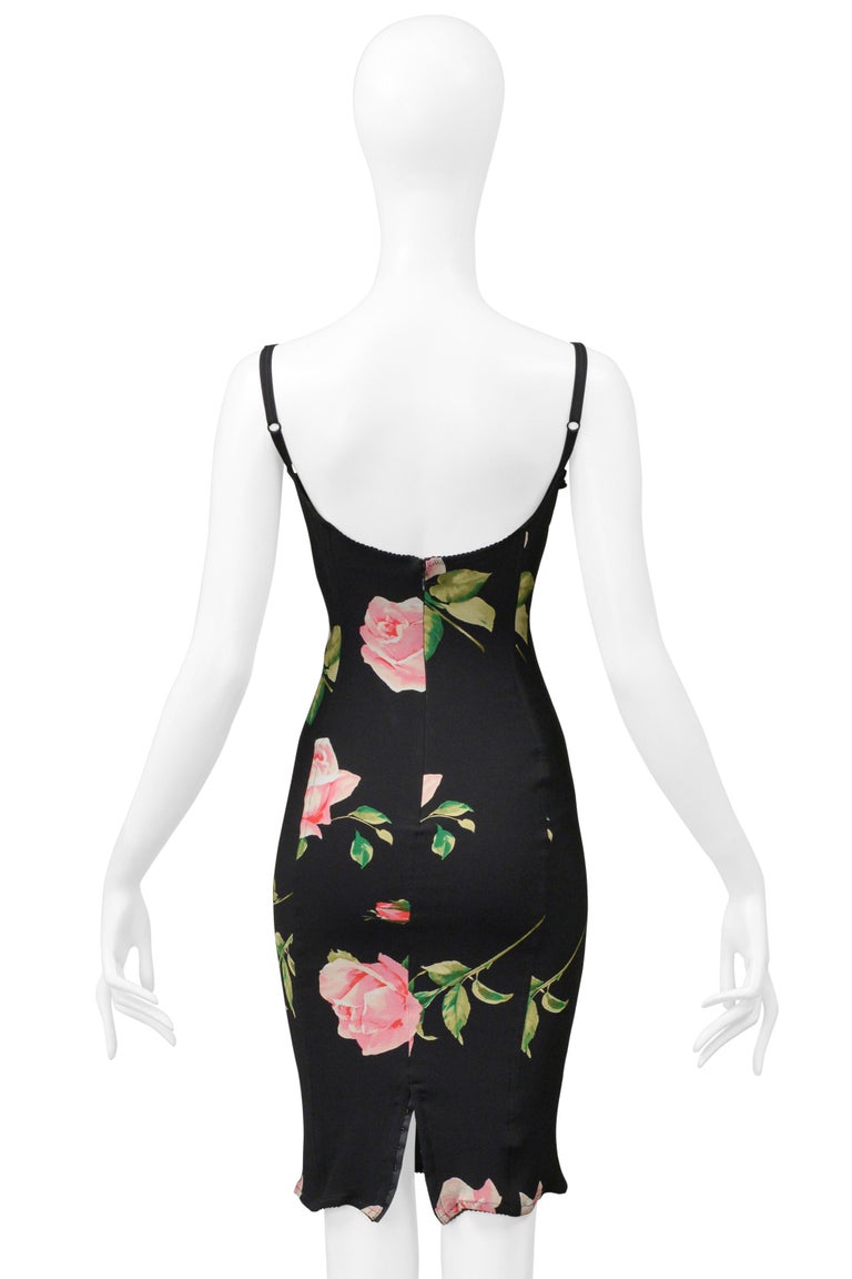 Dolce and Gabbana Black Corset Dress With Rose Print For Sale at 1stDibs