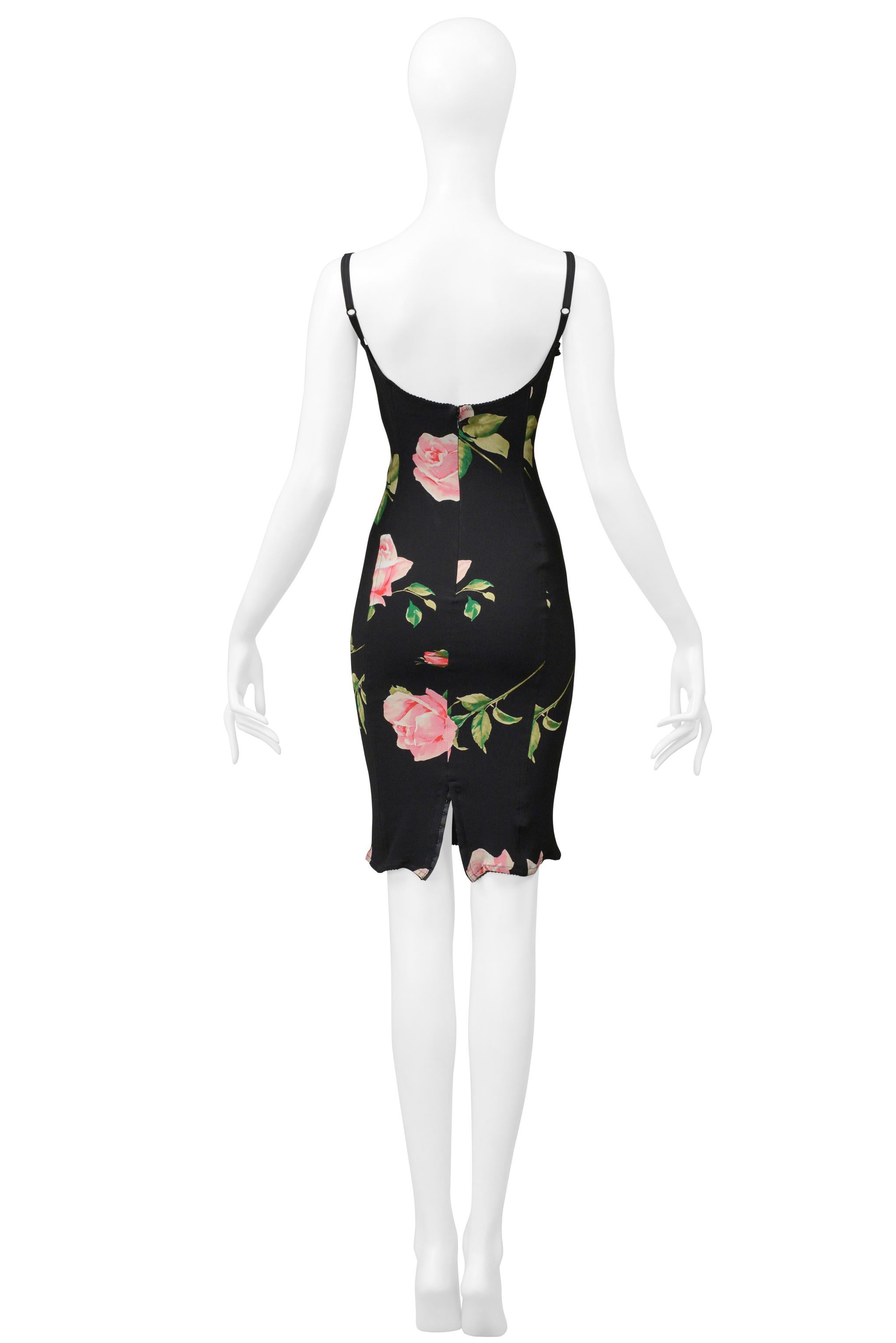 Dolce & Gabbana Black Corset Dress With Rose Print For Sale 2