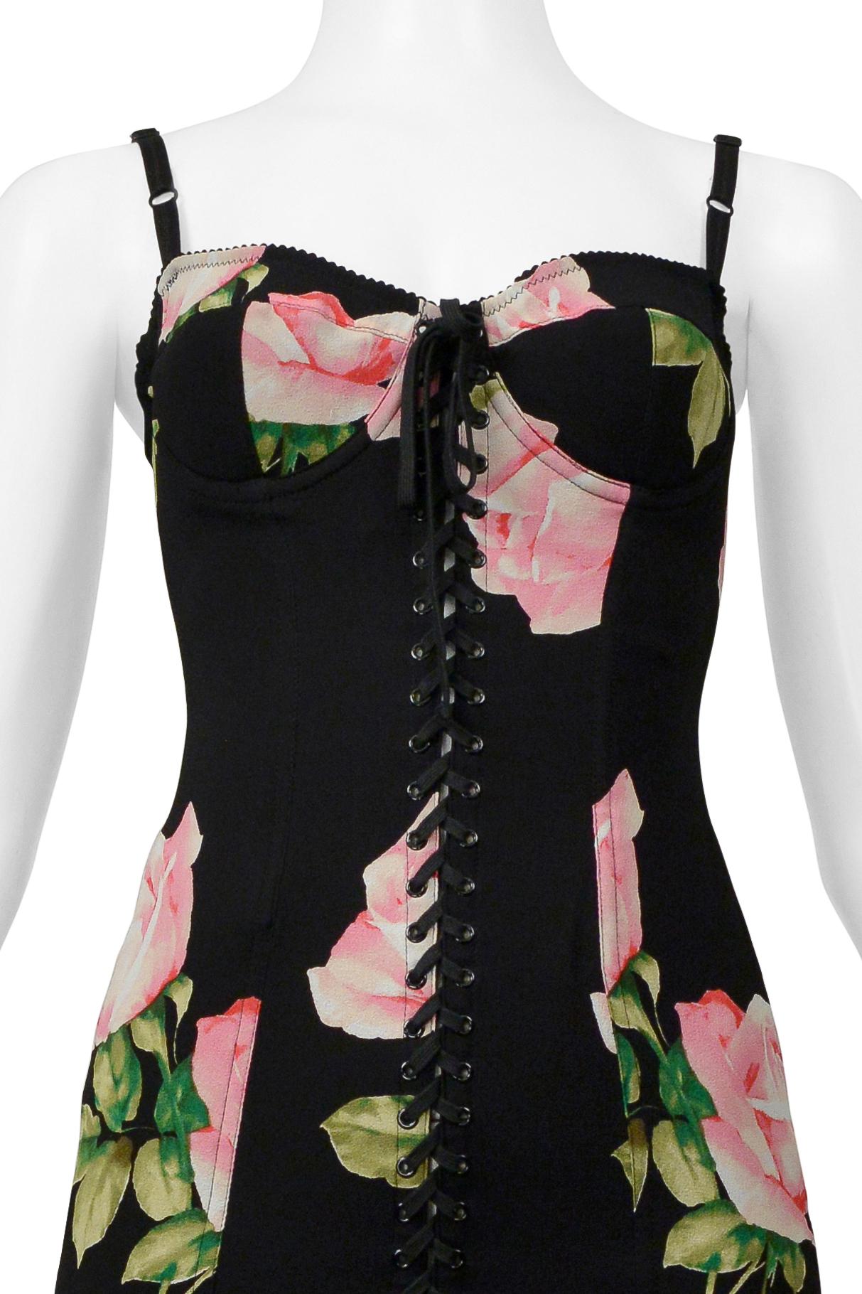 Dolce & Gabbana Black Corset Dress With Rose Print For Sale 4