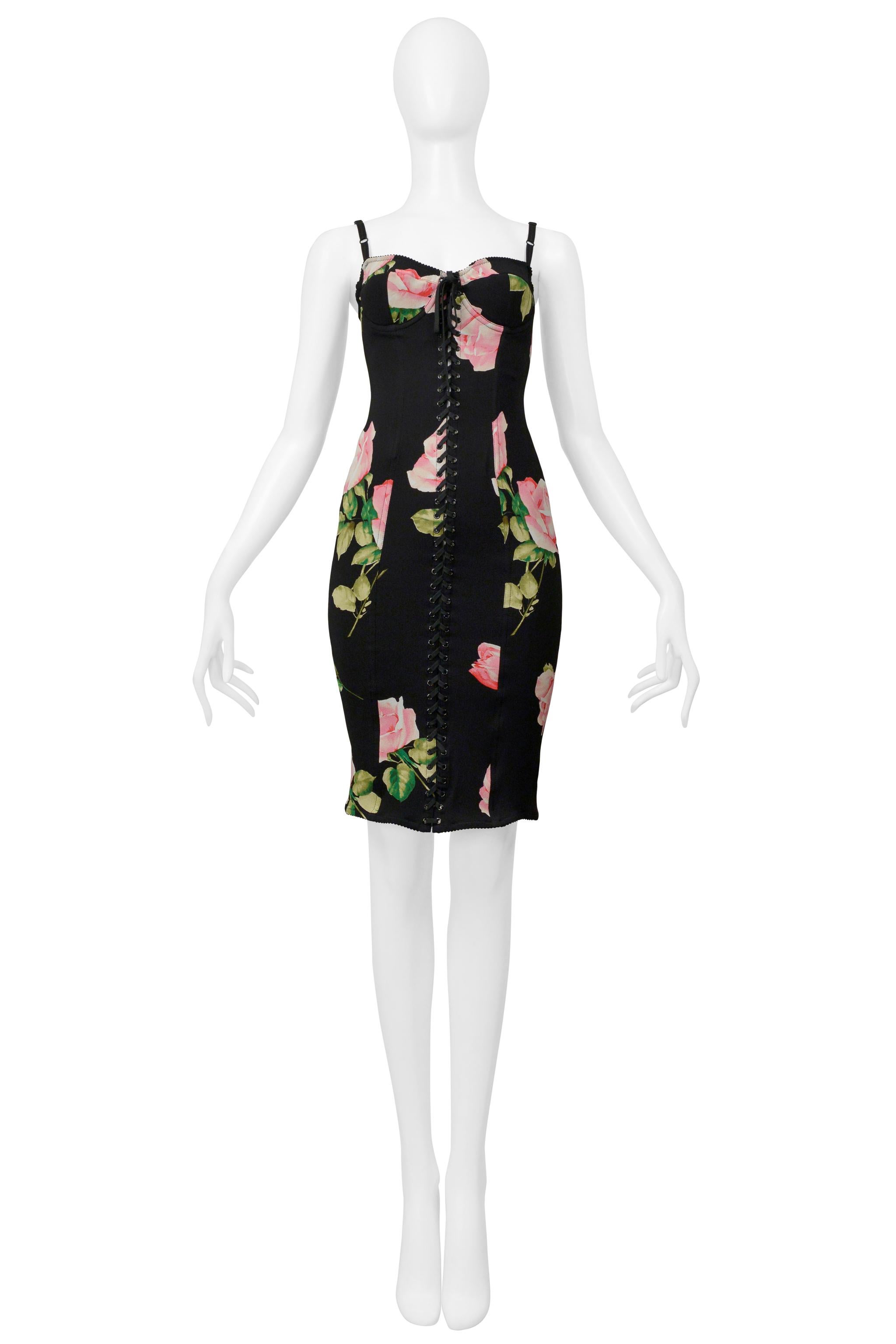 Dolce & Gabbana Black Corset Dress With Rose Print For Sale 5