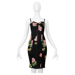 Dolce & Gabbana Black Corset Dress With Rose Print