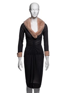 Dolce & Gabbana Black Corset Silk Dress Coat with Blush Mink Collar, SS 1998