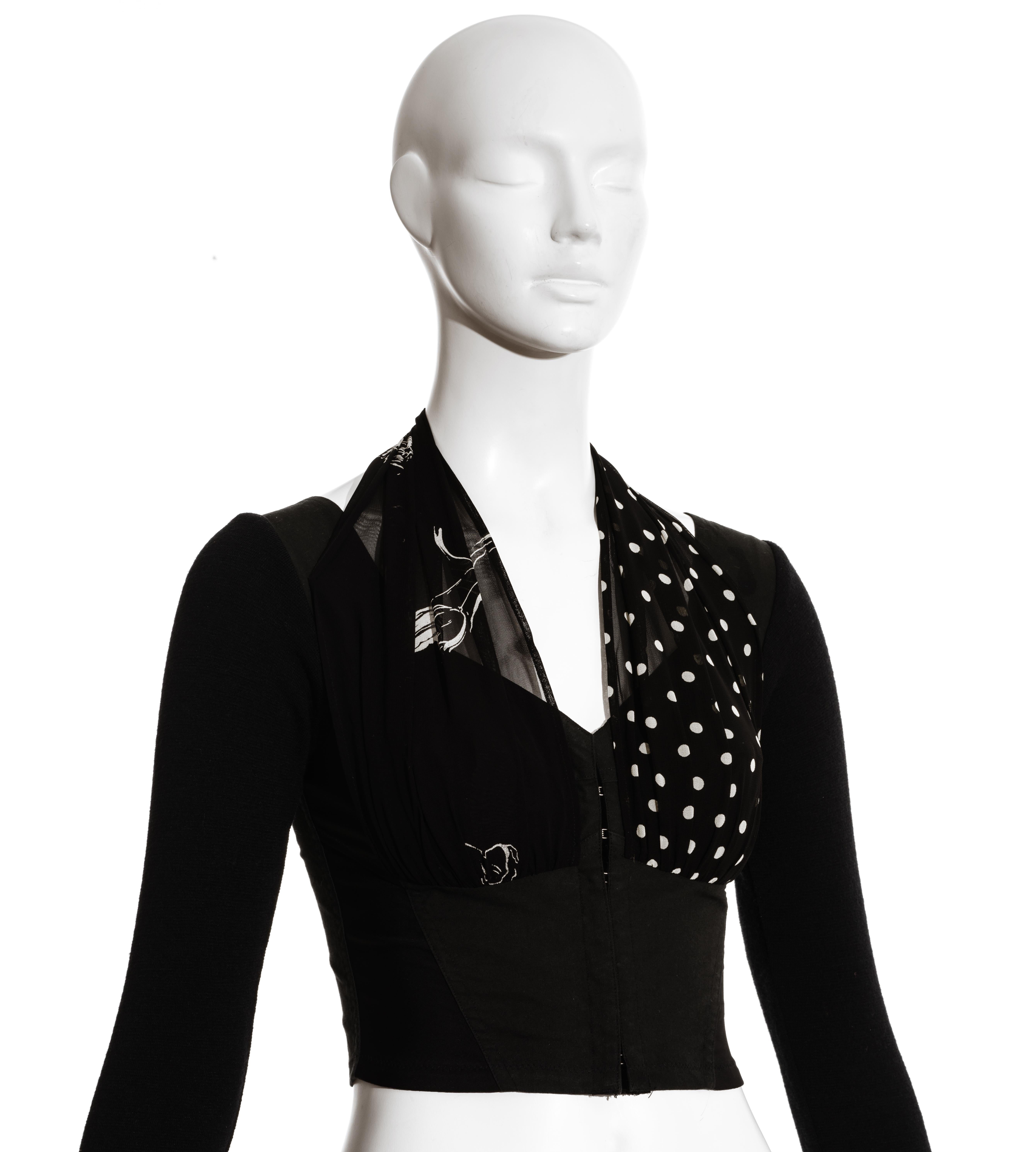 Women's Dolce & Gabbana black corset top with silk scarf ties, ss 1991