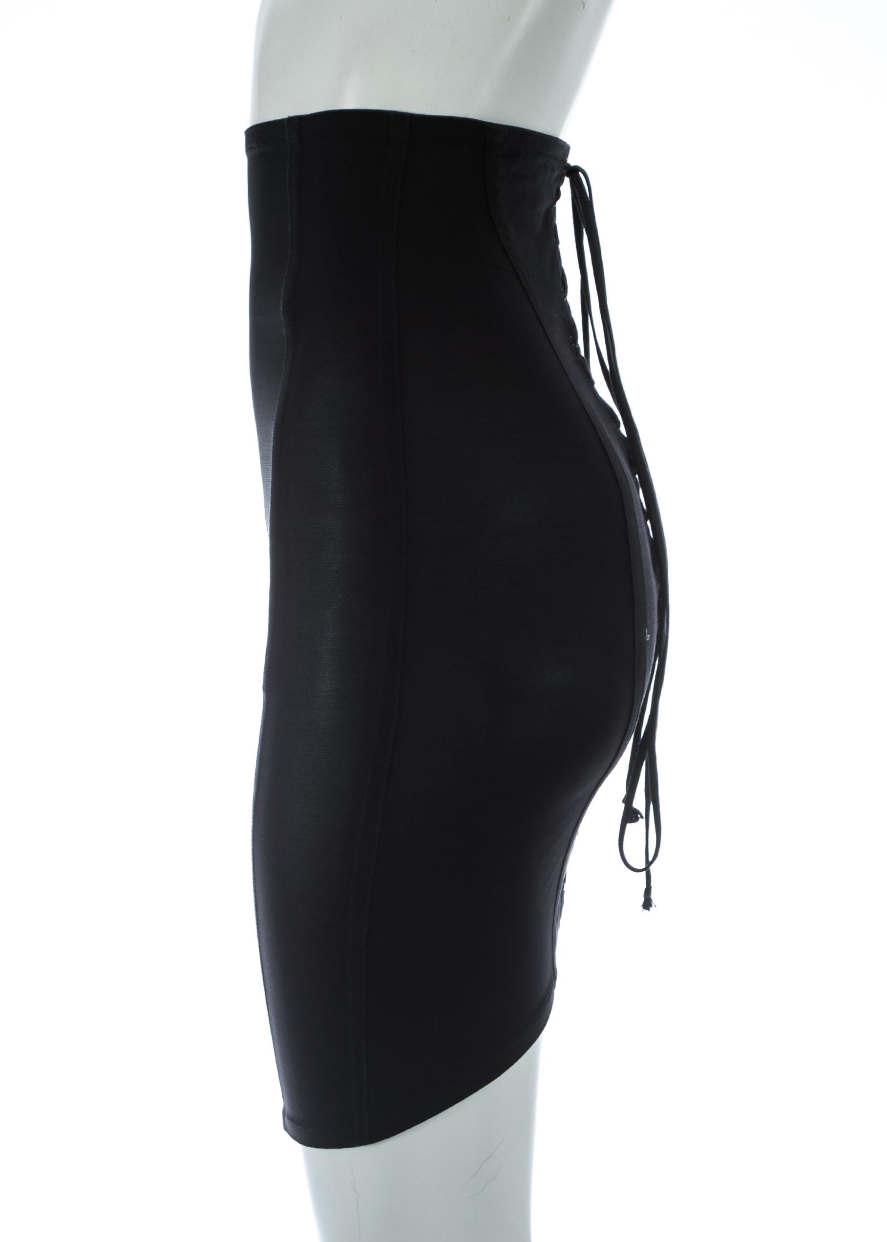 Black Dolce & Gabbana black corseted lace up spandex mini skirt, A/W 1997