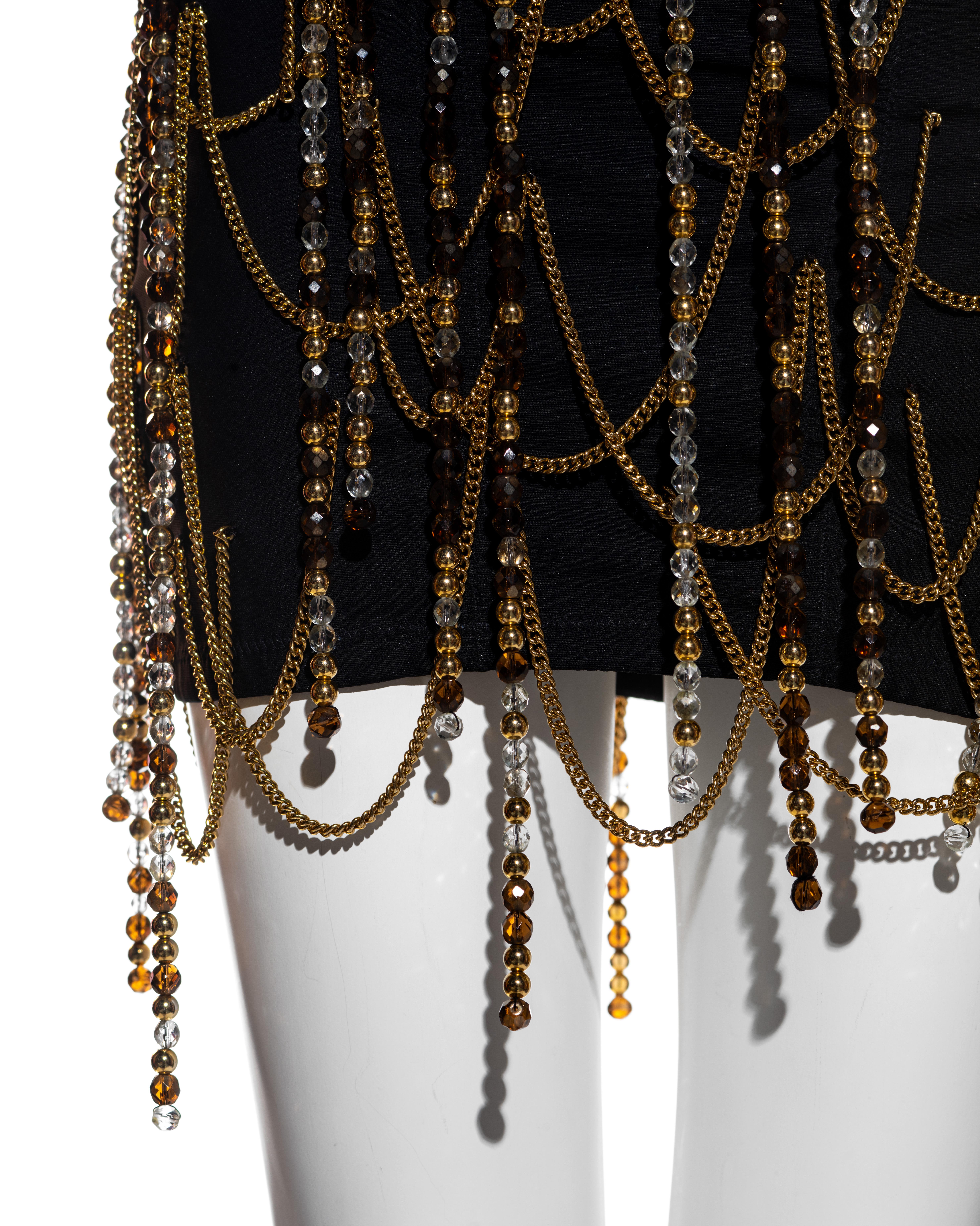 Dolce & Gabbana Schwarzer Korsett-Minirock mit goldenen Ketten und Perlen, Frühjahr/Sommer 1991 im Zustand „Hervorragend“ im Angebot in London, GB